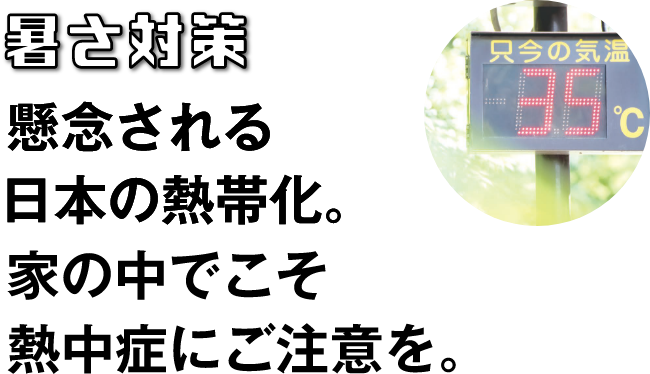 暑さ対策 懸念される日本の熱帯化。家の中でこそ熱中症にご注意を。