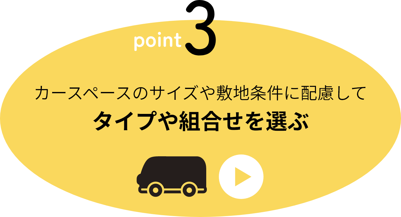 point3 カースペースのサイズや敷地条件に配慮してタイプや組合せを選ぶ