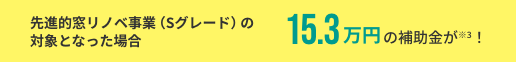 先進的窓リノベ事業（Sグレード）の対象となった場合15.3万円の補助金が!