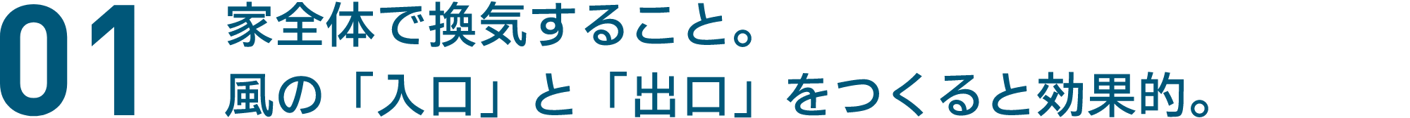 01 家全体で換気すること。 風の「入口」と「出口」をつくると効果的。