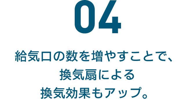 04 給気口の数を増やすことで、換気扇による換気効果もアップ。