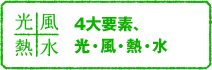 4大要素、光・風・熱・水