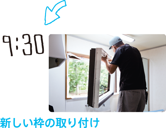 9:30 新しい枠の取り付け