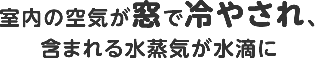室内の空気が窓で冷やされ、含まれる水蒸気が水滴に